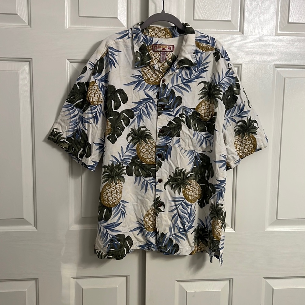 U97- Caribbean Joe Pineapple Leaf Print Button Up Tropical Shirt Size XXL